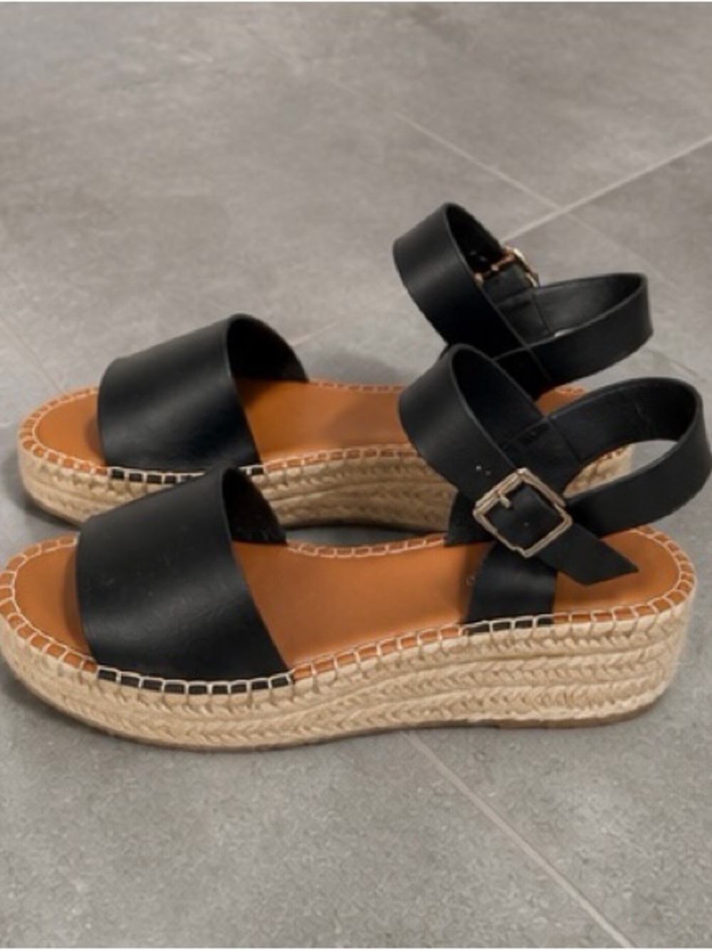 Aldo Black Leather Espadrille Platform Sandals Size 9.5 Cottagecore Wedges